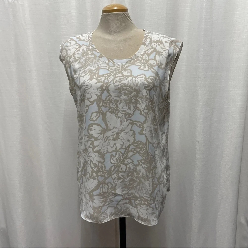Printed Crepe Crew-Neck Cap Sleeve Blouse